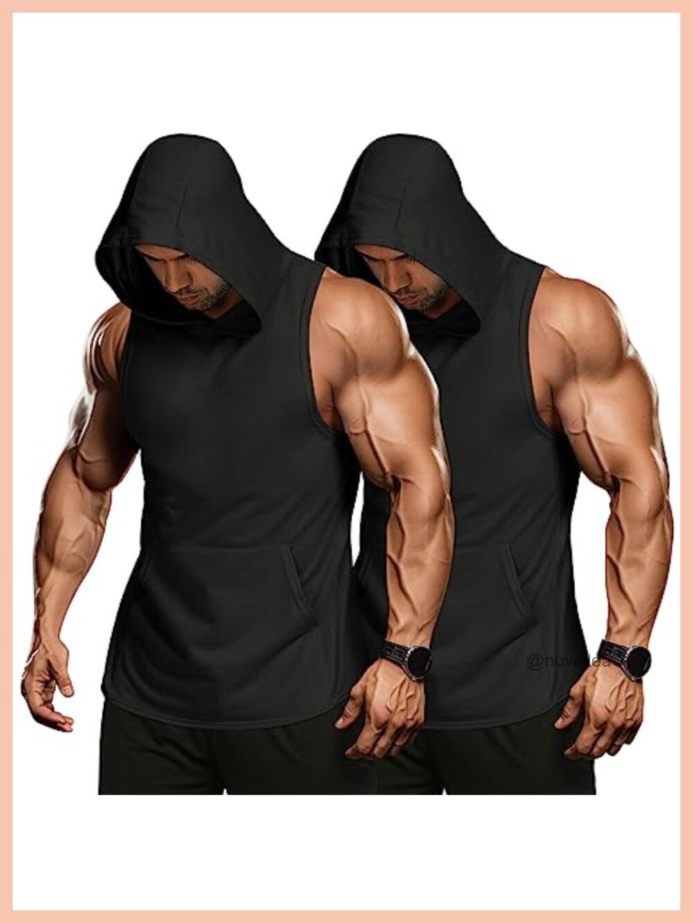 Men's Workout Hooded Tank Top Sleeveless Muscle Gym Shirt Kangaroo Pocket